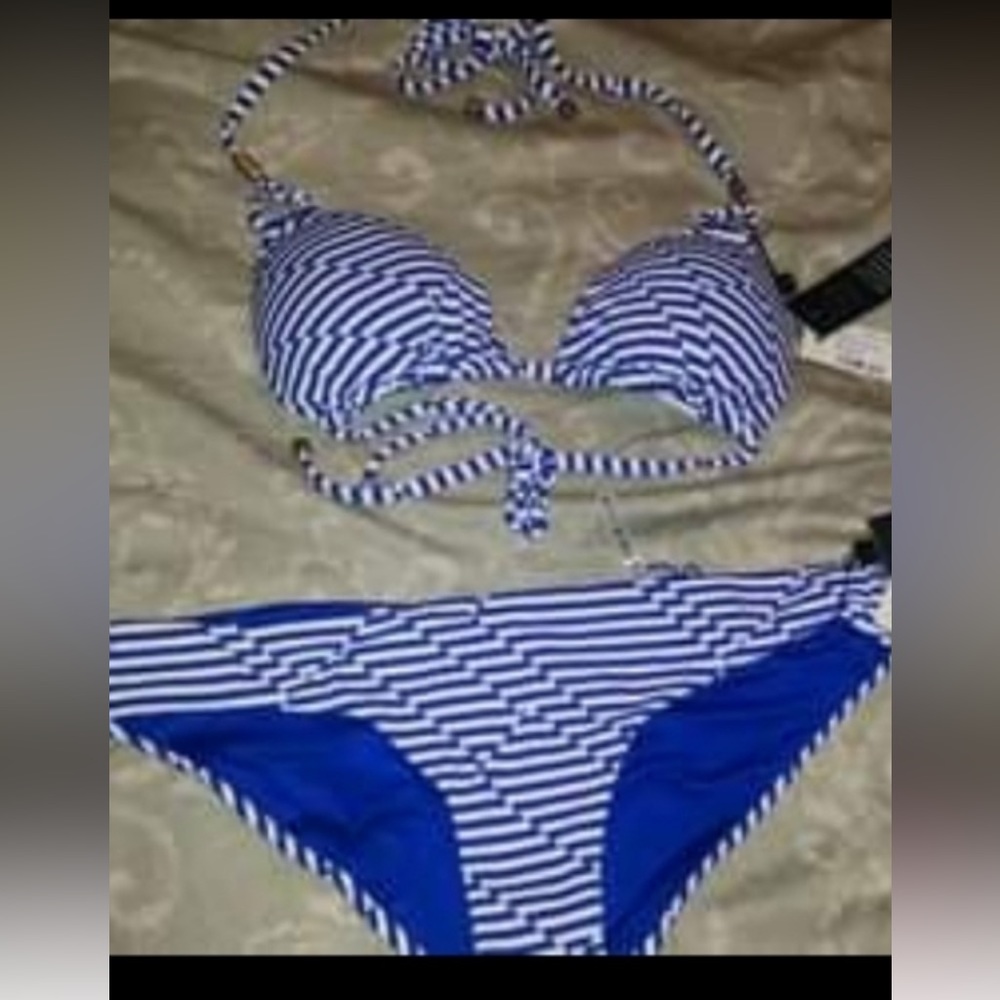 Blue and white stripe vitamin a bikini set